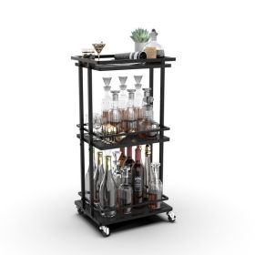 3 Tier Bar Cart for Home, Mobile Bar Serving Cart, Wine Cart on Wheels, Industrial Style Wine Cart for Kitchen, Beverage Cart with Wine Rack and Glass (Color: as picture)